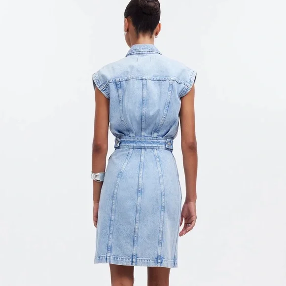 Madewell NWOT Denim Cap-Sleeve Shirtdress in Aquino Wash Size 8 - Picture 4 of 10